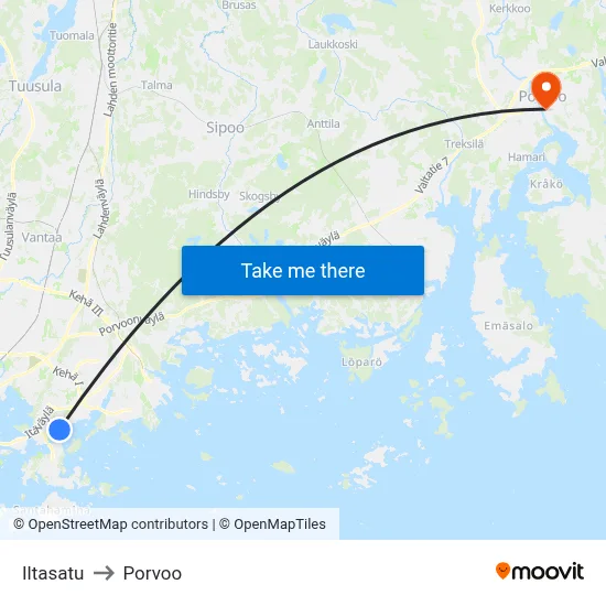 Iltasatu to Porvoo map