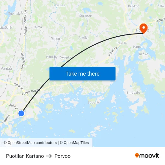 Puotilan Kartano to Porvoo map