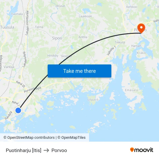 Puotinharju [Itis] to Porvoo map