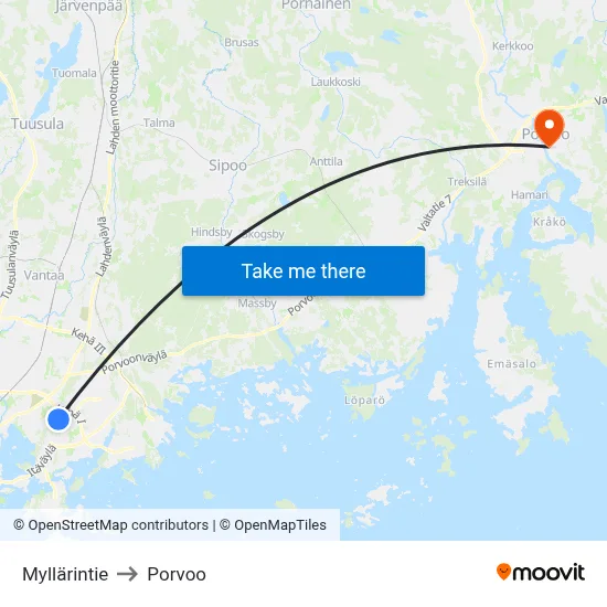Miller Street to Porvoo map