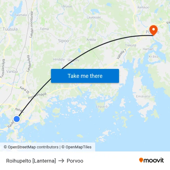Roihupelto [Lanterna] to Porvoo map