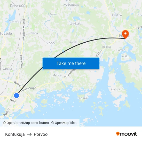 Kontukuja to Porvoo map