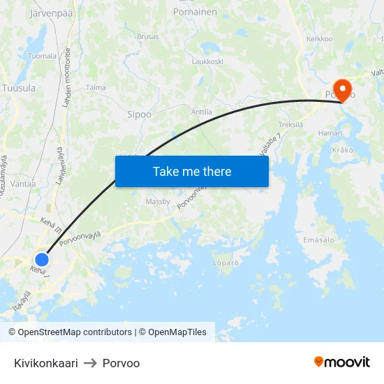 Kivikonkaari to Porvoo map