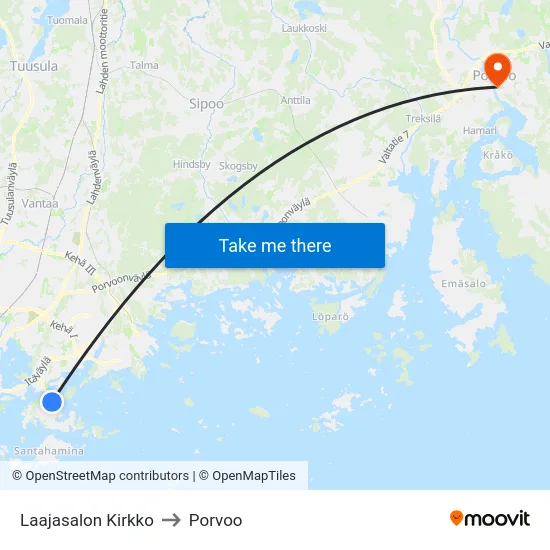 Laajasalon Kirkko to Porvoo map