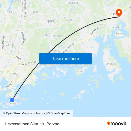 Hevossalmen Silta to Porvoo map