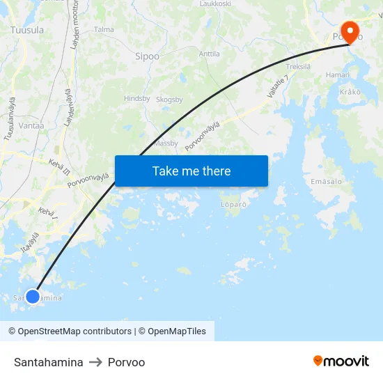 Santahamina to Porvoo map