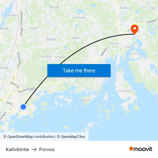 Kallvik Road to Porvoo map