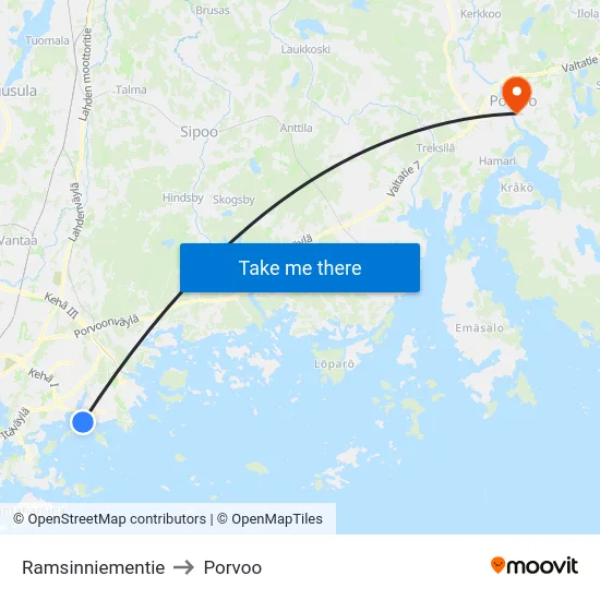 Ramsinniementie to Porvoo map