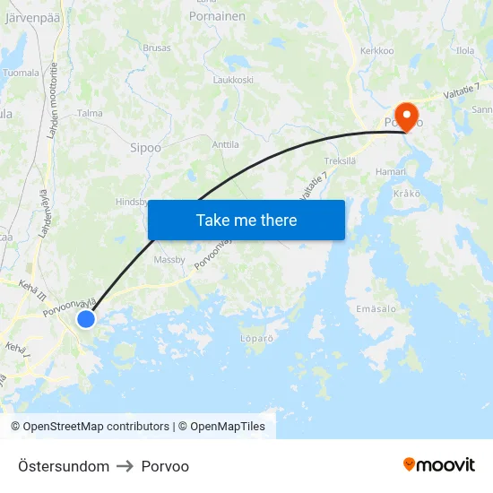 Östersundom to Porvoo map