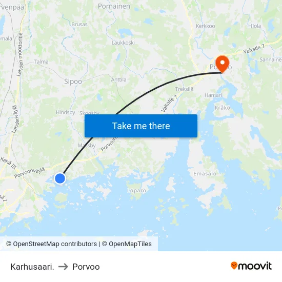 Karhusaari. to Porvoo map