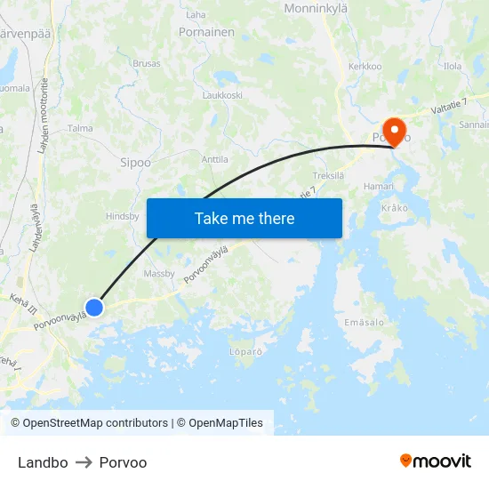 Landbo to Porvoo map