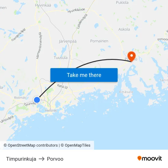 Timpurinkuja to Porvoo map
