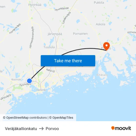 Veräjäkallio Street to Porvoo map