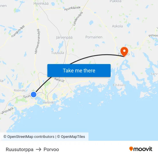 Ruusutorppa to Porvoo map