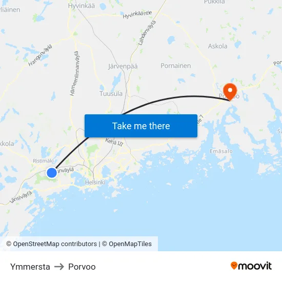 Ymmersta to Porvoo map