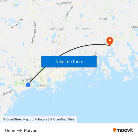 Orion to Porvoo map