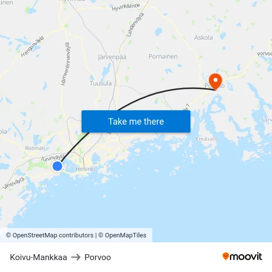 Koivu-Mankkaa to Porvoo map