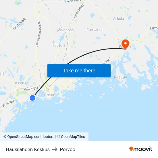 Haukilahden Keskus to Porvoo map