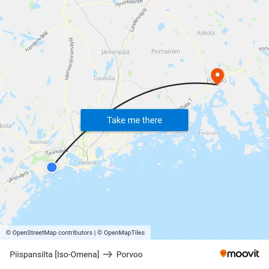 Piispansilta [Iso-Omena] to Porvoo map