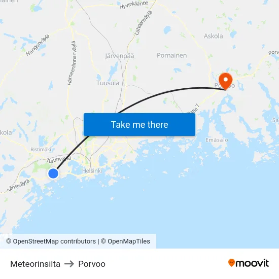Meteorinsilta to Porvoo map