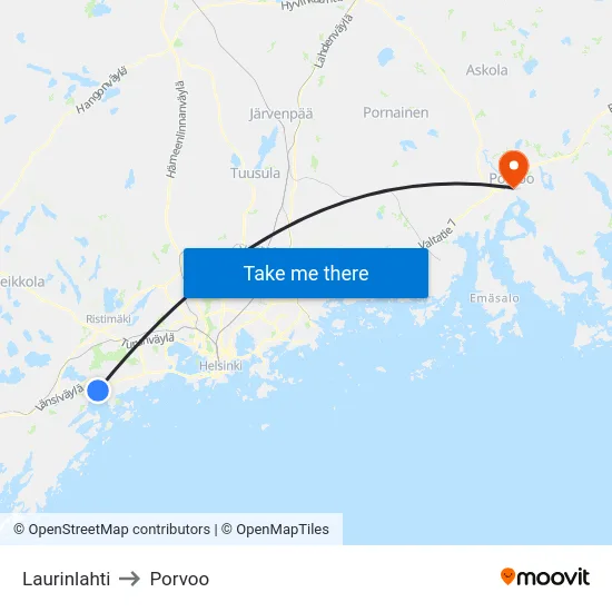 Laurinlahti to Porvoo map
