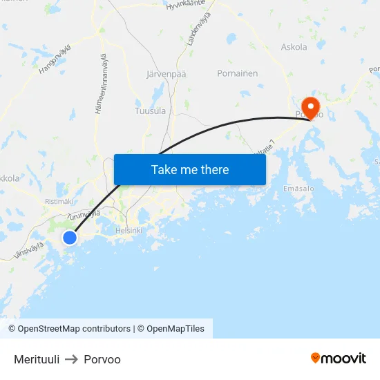 Merituuli to Porvoo map