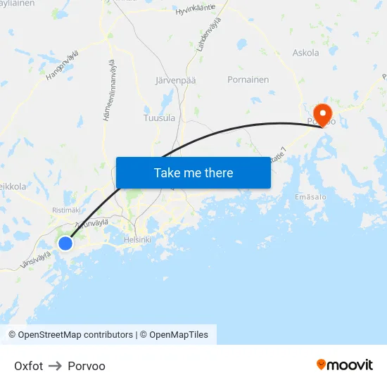 Oxfot to Porvoo map