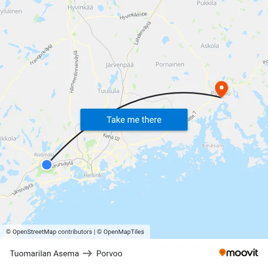 Tuomarilan Asema to Porvoo map