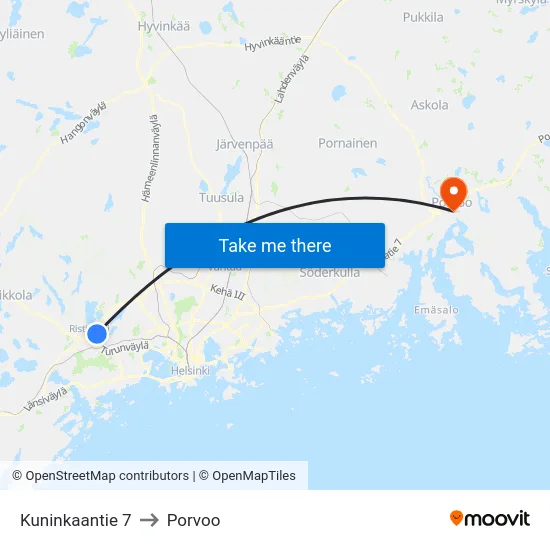 Kuninkaantie 7 to Porvoo map