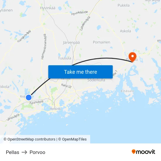 Pellas to Porvoo map
