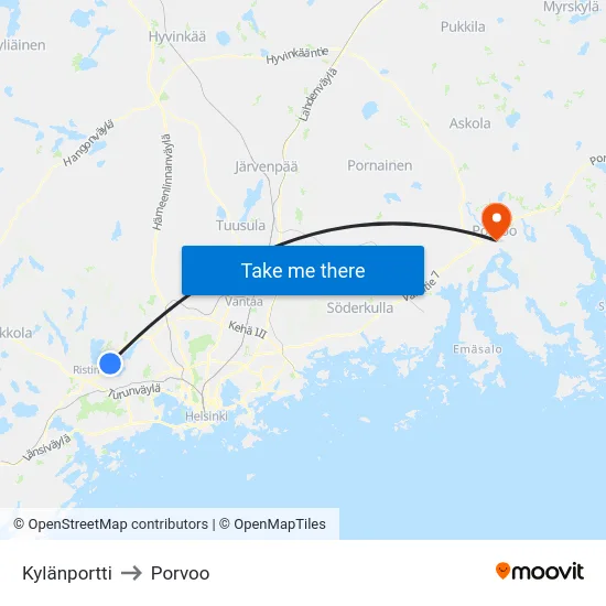 Kylänportti to Porvoo map