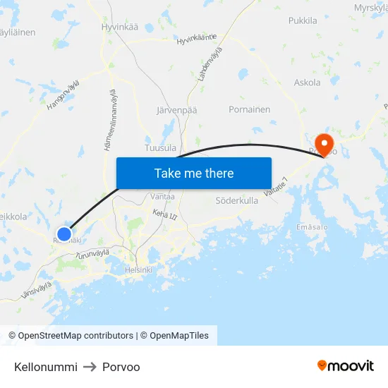Kellonummi to Porvoo map