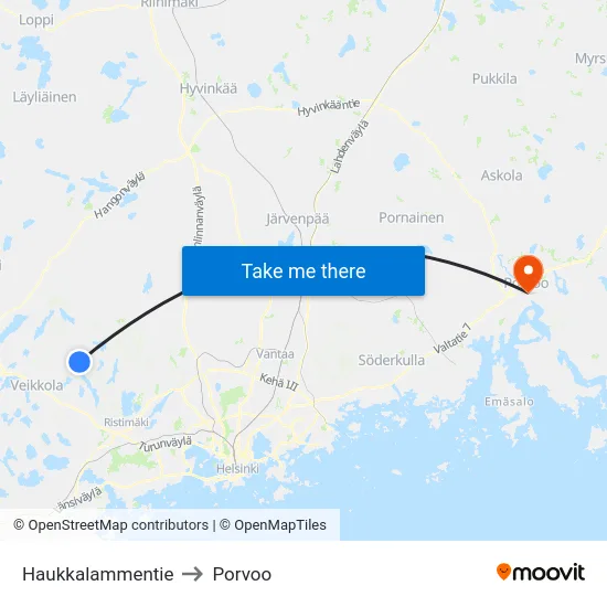 Haukkalammentie to Porvoo map