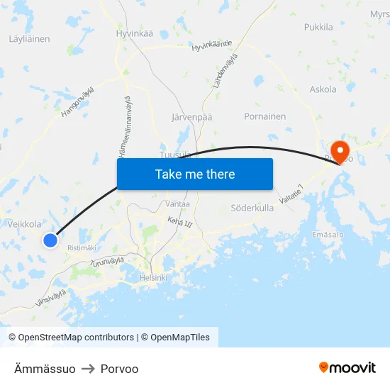 Ämmässuo to Porvoo map