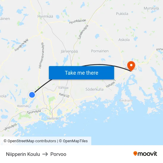 Niipperin Koulu to Porvoo map