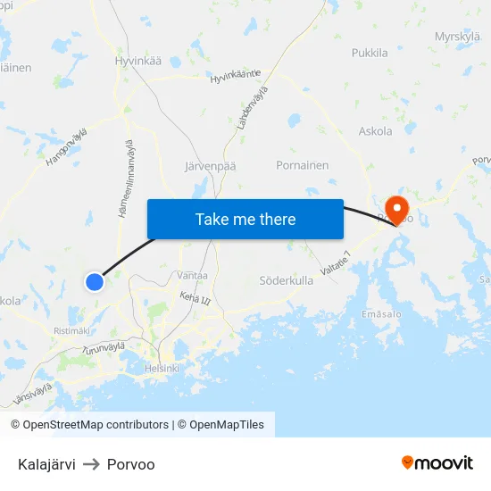 Kalajärvi to Porvoo map
