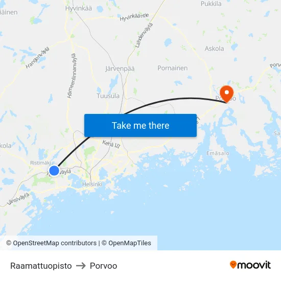 Raamattuopisto to Porvoo map