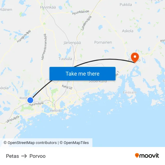 Petas to Porvoo map