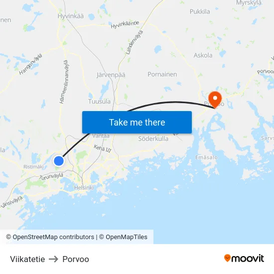 Viikatetie to Porvoo map