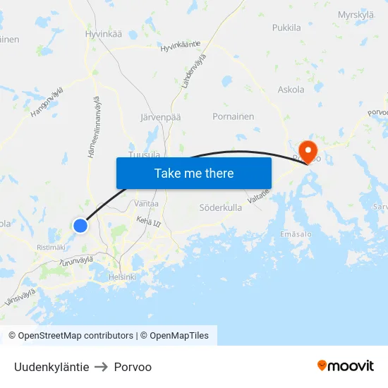Uudenkyläntie to Porvoo map