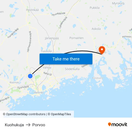 Kuohukuja to Porvoo map