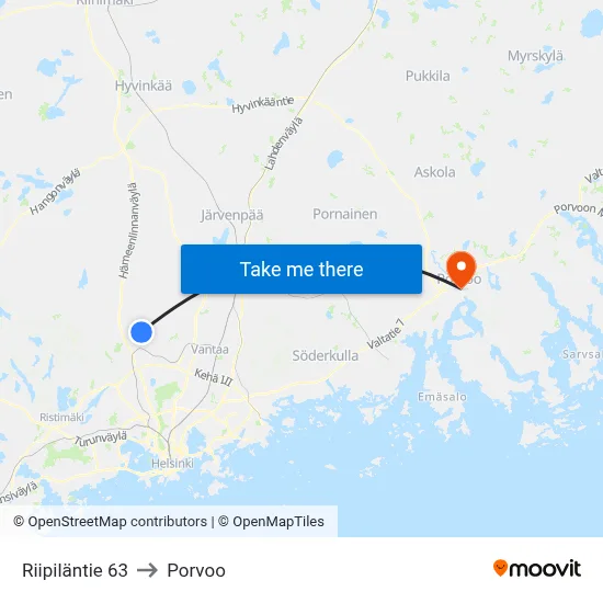 63 Riipilä Road to Porvoo map