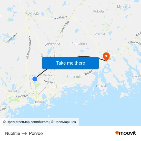 Nuolitie to Porvoo map