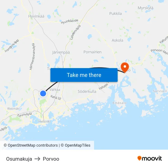 Osumakuja to Porvoo map