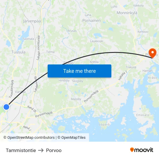 Tammistontie to Porvoo map