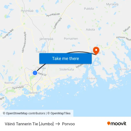 Väinö Tannerin Tie  [Jumbo] to Porvoo map
