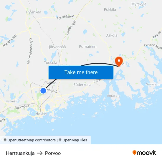 Herttuankuja to Porvoo map