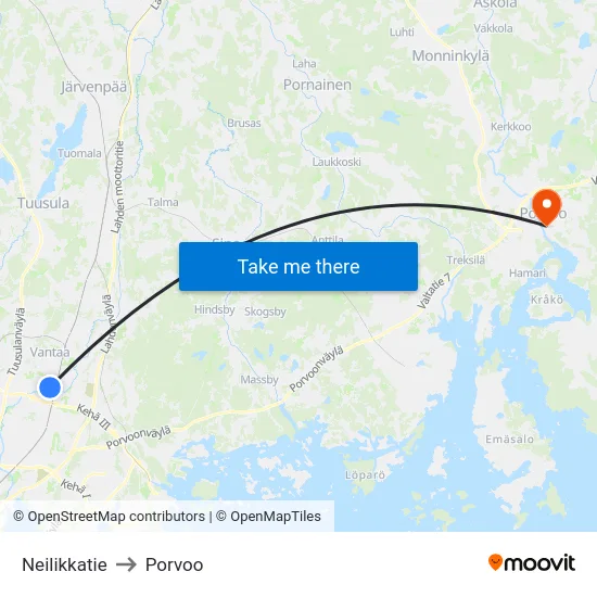 Neilikkatie to Porvoo map