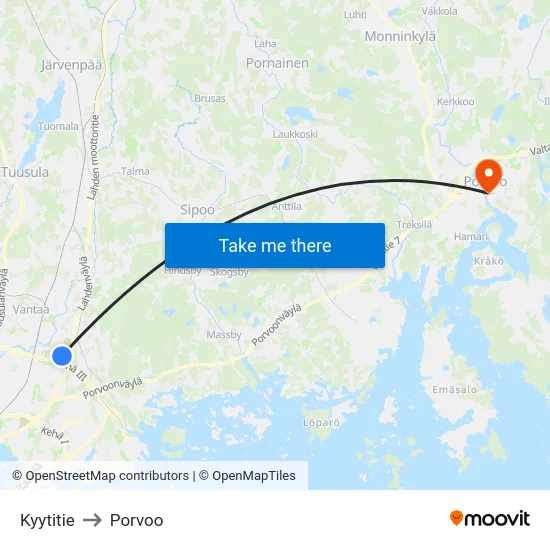 Kyytitie to Porvoo map