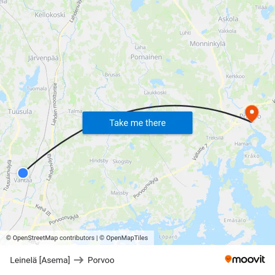 Leinelä [Asema] to Porvoo map